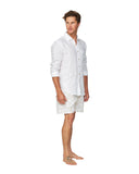 A classic mens short shorts in light color paired with a plain white long sleeves.