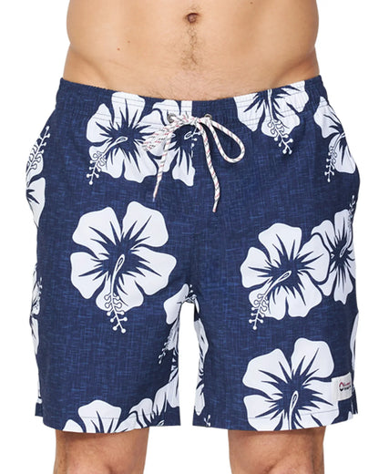 Mens - Stretch Swim Short - OG Hibiscus - Navy White