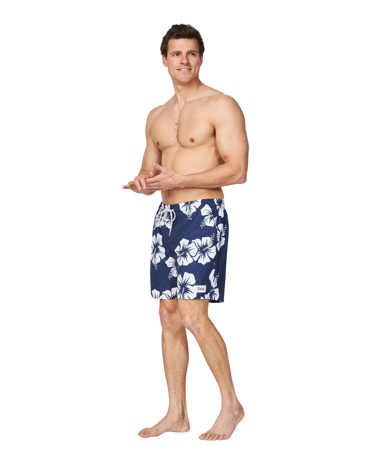 Mens - Stretch Swim Short - OG Hibiscus - Navy White