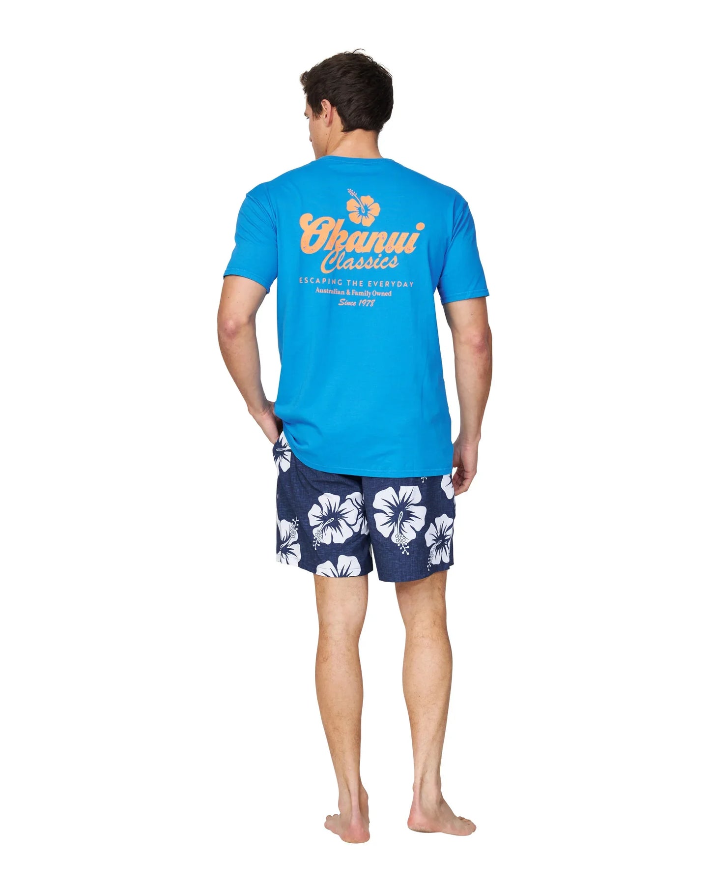 Mens - Stretch Swim Short - OG Hibiscus - Navy White