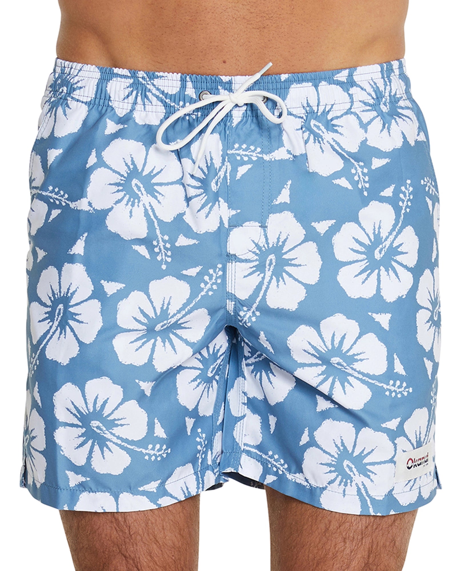 A close up view of the Okanui Classic Swim Shorts Steel colour.