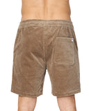 A closer view of the Okanui Big Iron Cord Walkshorts in stone colour as seen from the back.