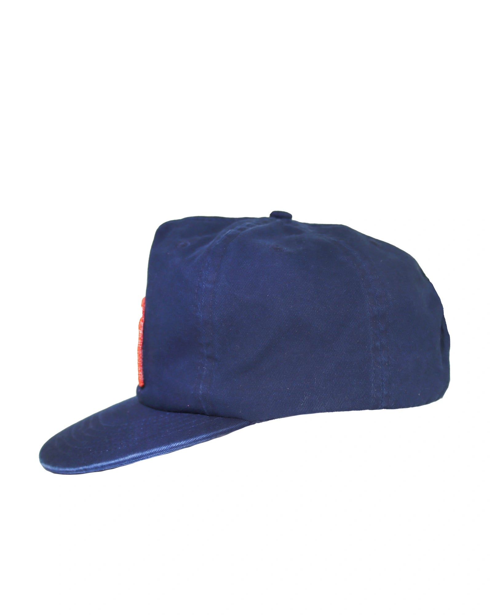 Side view of Okanui Classic Lock up snapback trucker cap in Navy