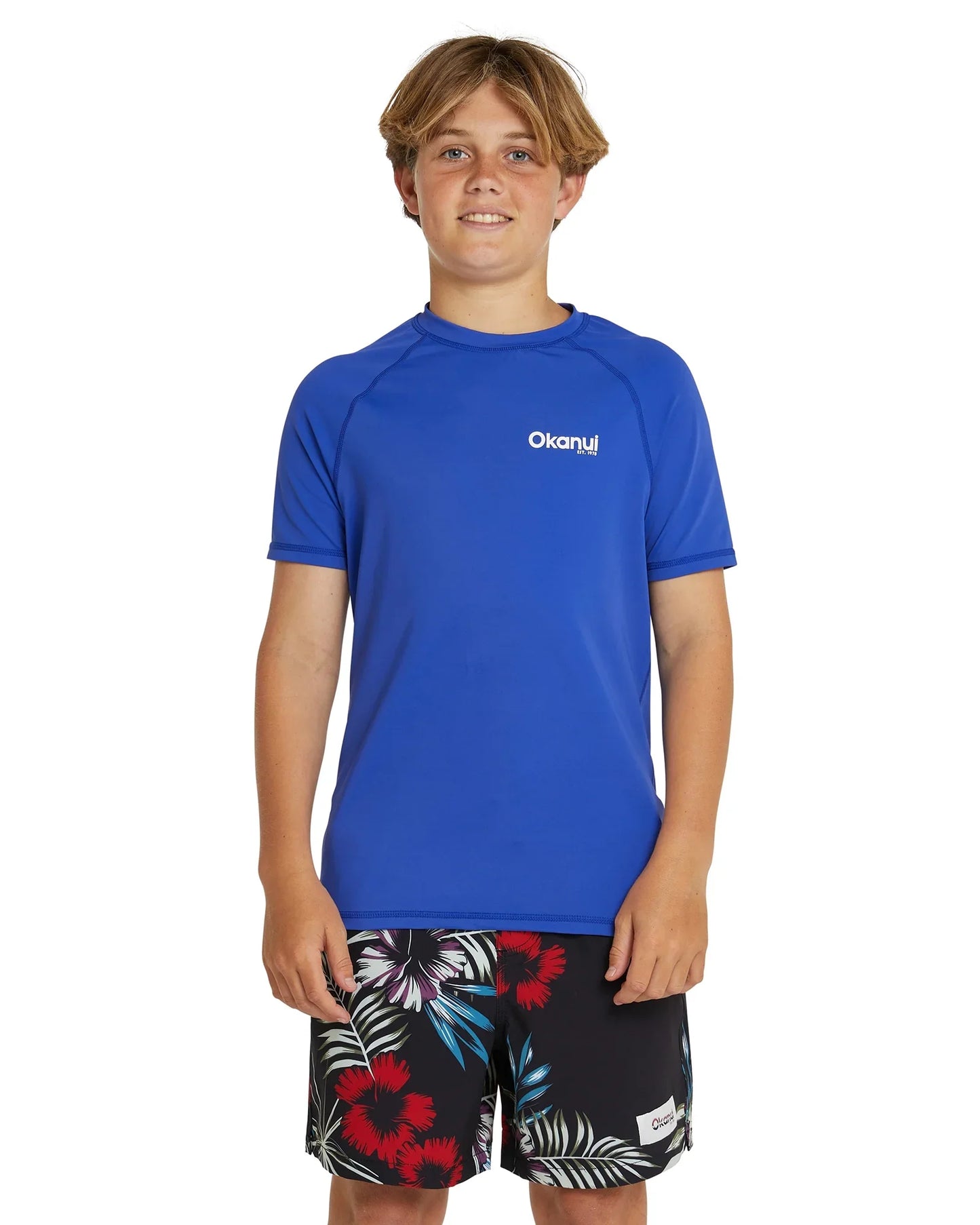 The Okanui summer short sleeve for kids in royal blue color.