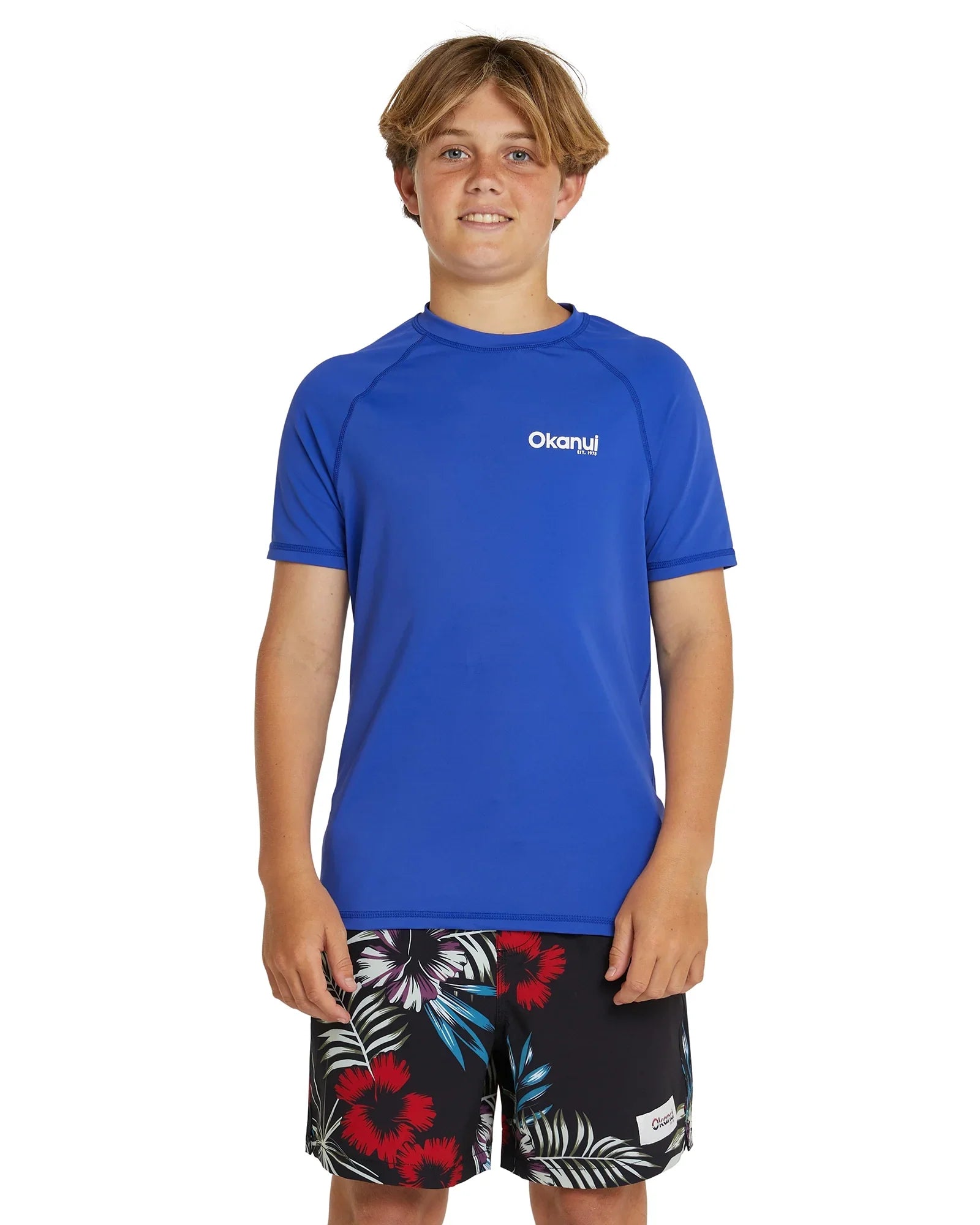 The Okanui summer short sleeve for kids in royal blue color.