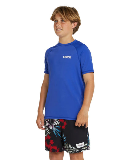 Okanui Kids summer short sleeve rashie showing the side view details. 