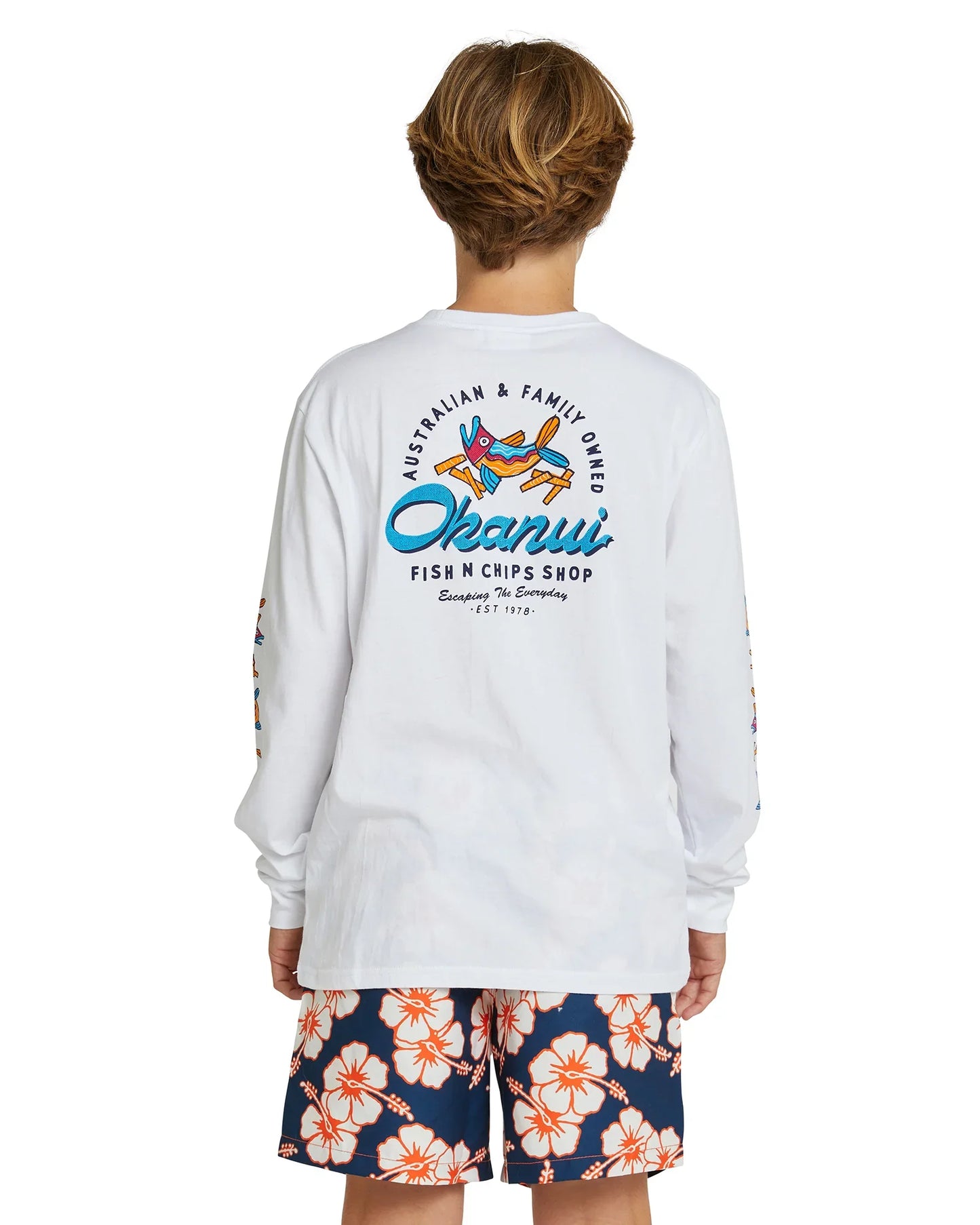 Boys - Long Sleeve T-Shirt - Fish & Chips - White