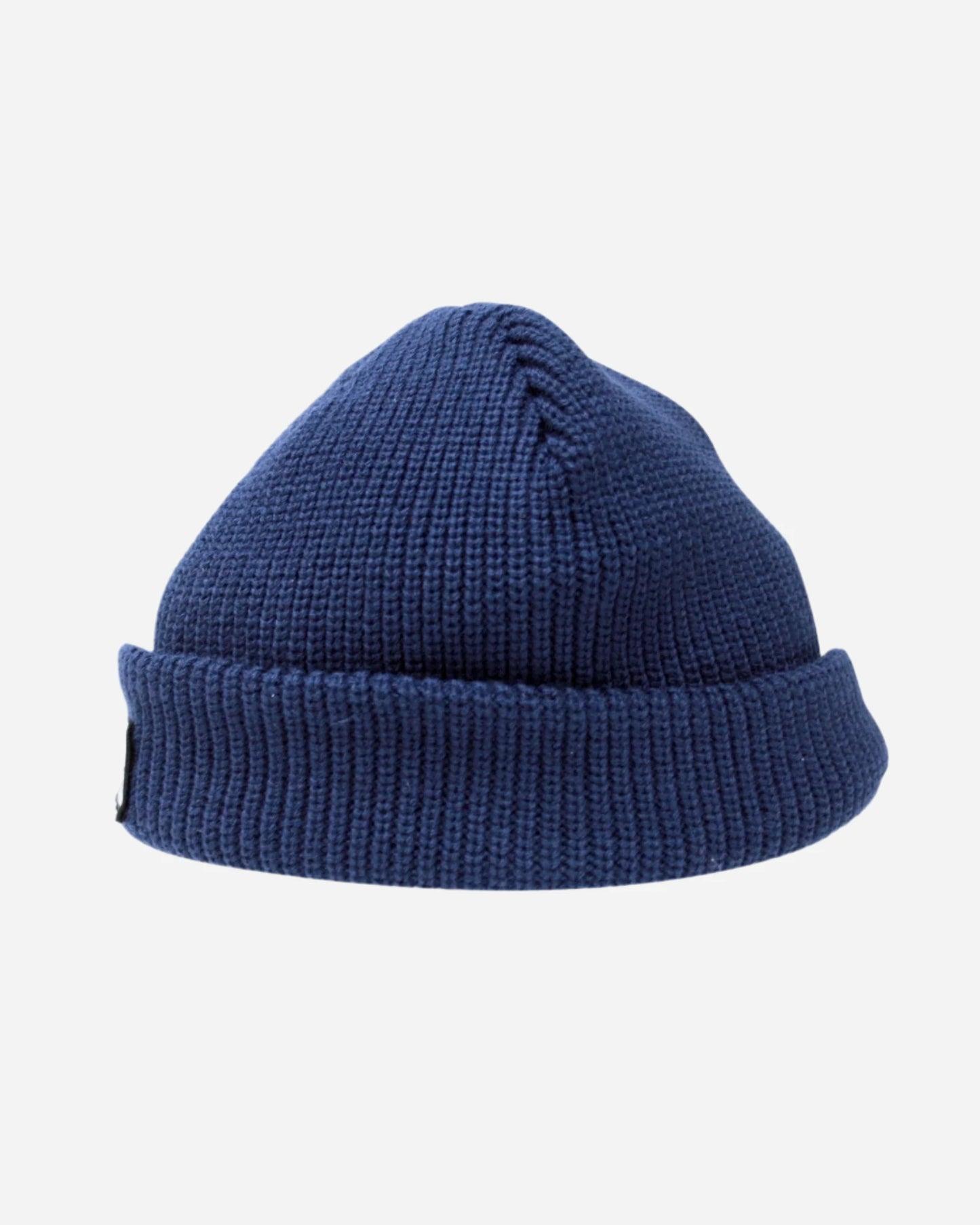 Back view of the Okanui Fisherman's Rib Knit Beanie Hat for Men in Navy Color