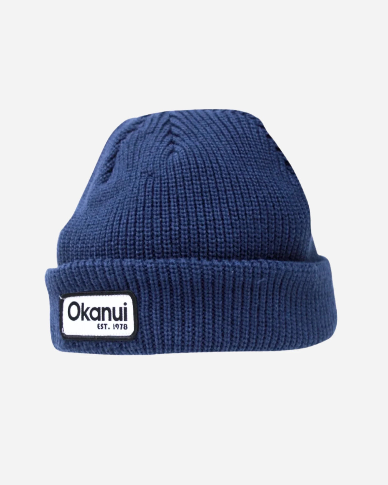 Okanui Fisherman's Rib Knit Beanie Hat for Men in Navy Color