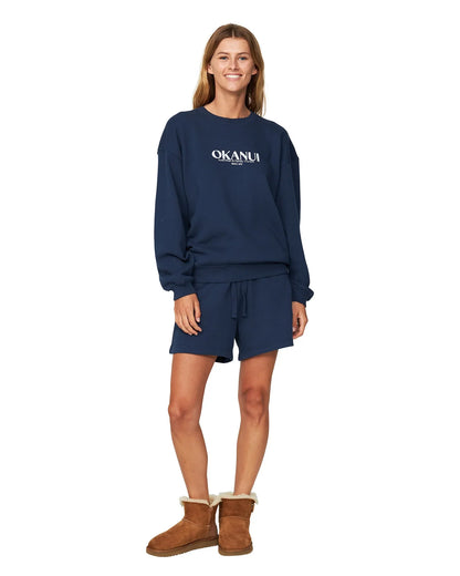 Womens winter fleece with navy blue-colored short. 