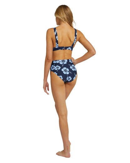 Womens - Swim Bottom - High Waist Bikini - Evergreen - Blue Navy Hibiscus