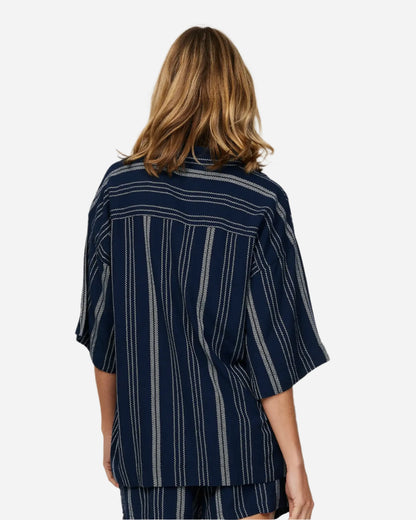 Back view of the women's Okanui 3/4 Sleeve Shirt in navy.