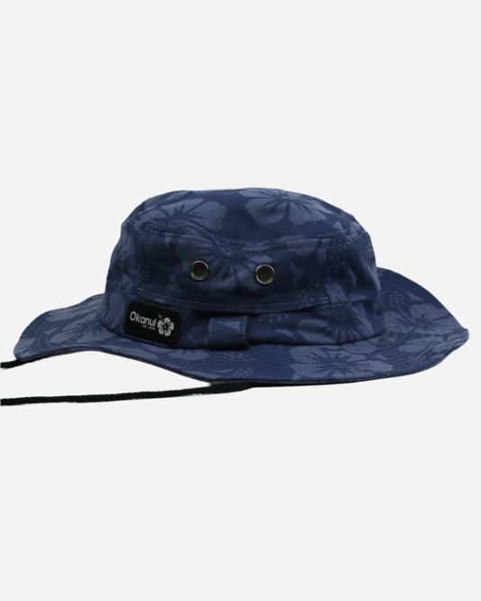 Front view of the Okanui Bucket hat in Hibiscus Iron