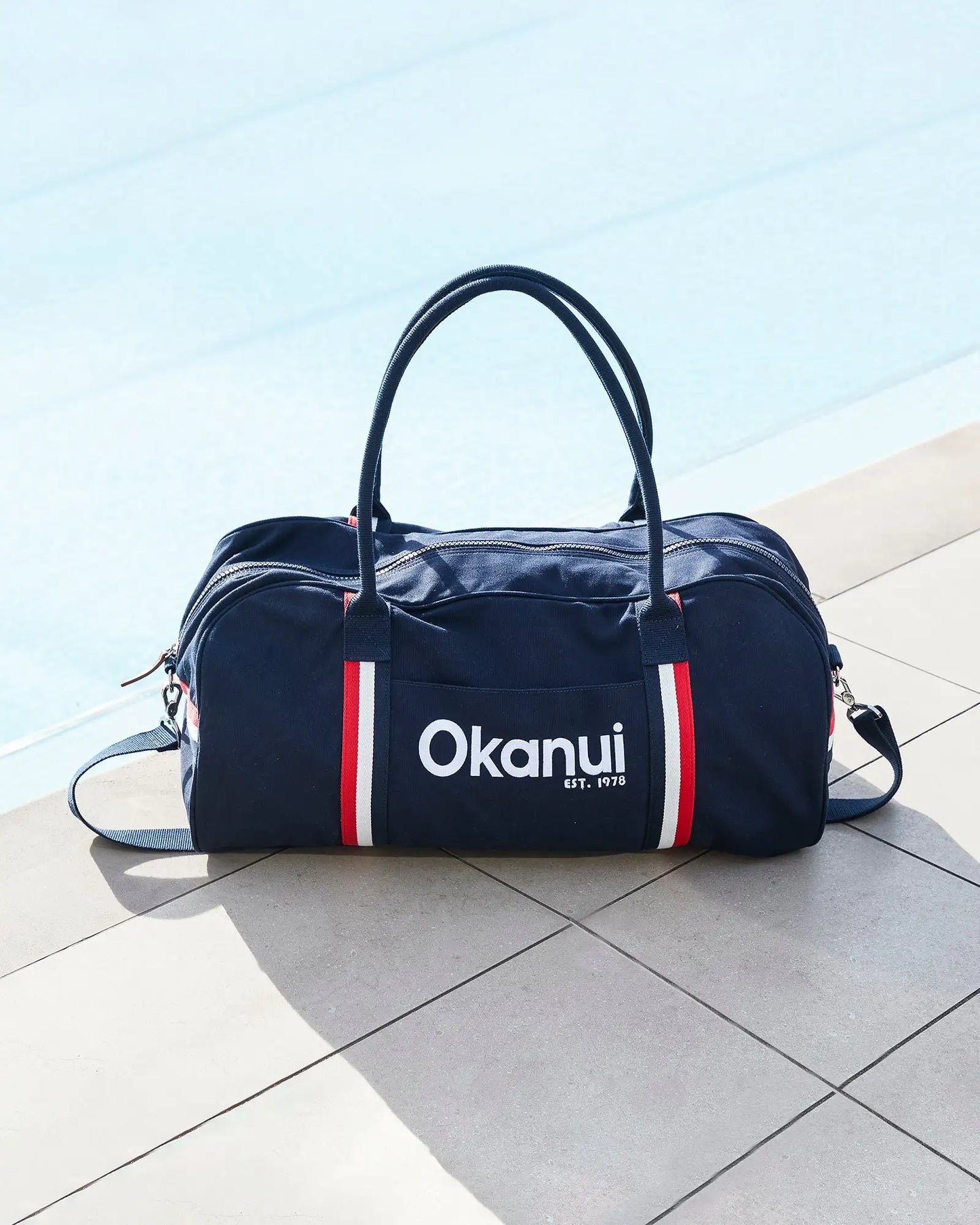 Front view of the Okanui Classic Duffle Bag in Navy