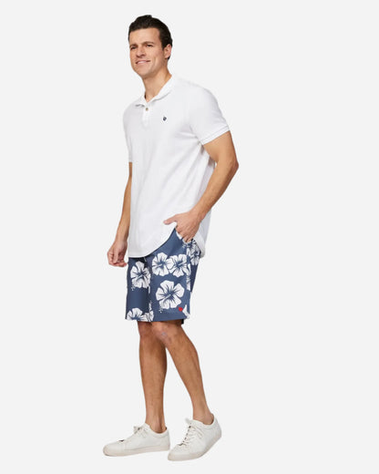 Full body left side view of the Okanui Byrd Active Mens Walk Short in Iron