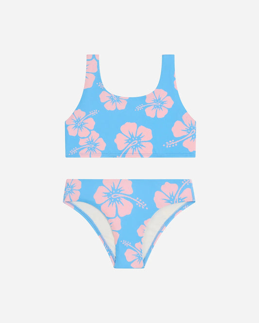 Crop Bikini Swim Set - Hibiscus Azure Pale Pink
