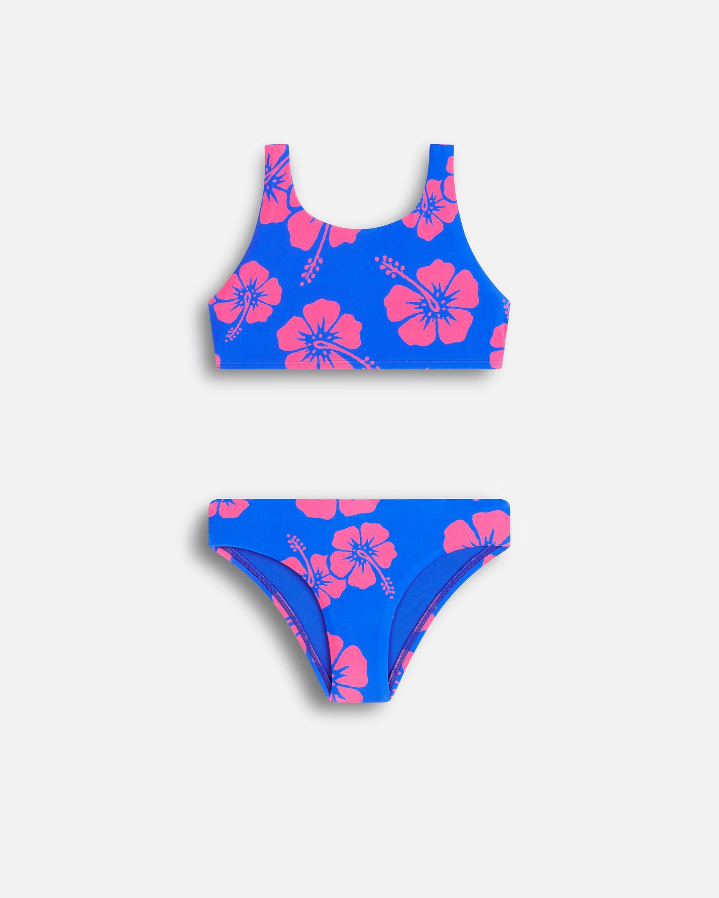 Girls - Swim Bikini Set - Crop Bikini Set - Hibiscus Duo - Blue Pink