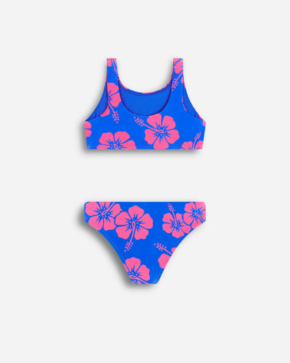 Girls - Swim Bikini Set - Crop Bikini Set - Hibiscus Duo - Blue Pink