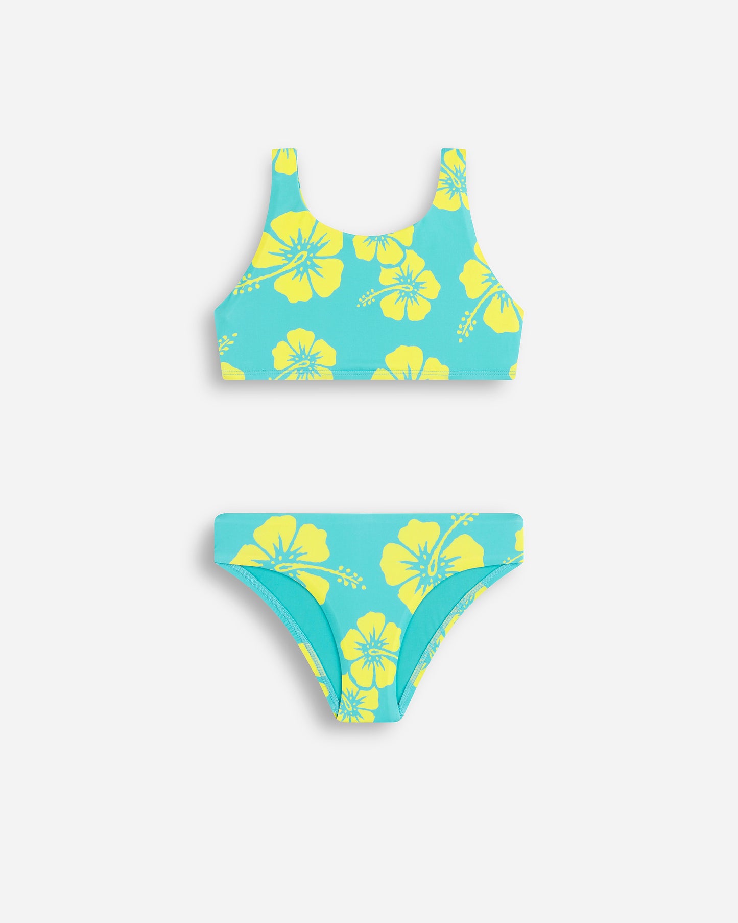 Girls - Swim Bikini Set - Crop Bikini Set - Hibiscus Aqua Yellow