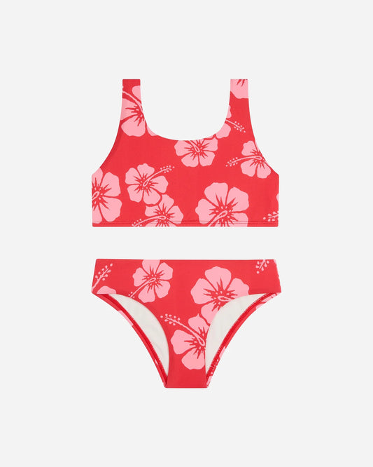 Crop Bikini Swim Set - Hibiscus Rose Red