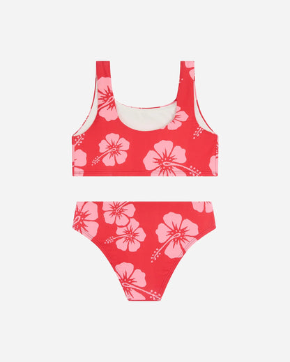 Crop Bikini Swim Set - Hibiscus Rose Red
