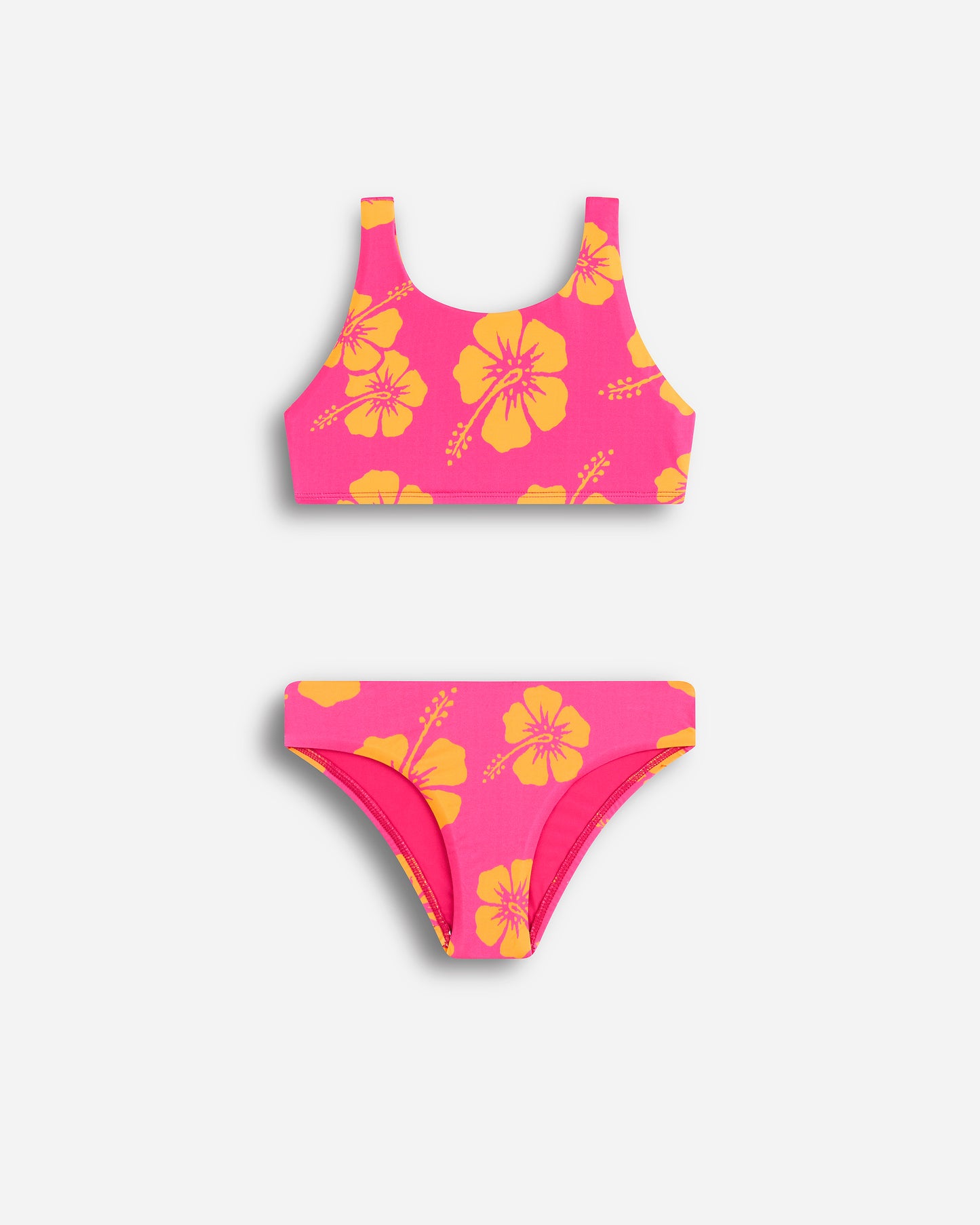 Girls - Swim Bikini Set - Crop Bikini Set - Hibiscus Melon Pink