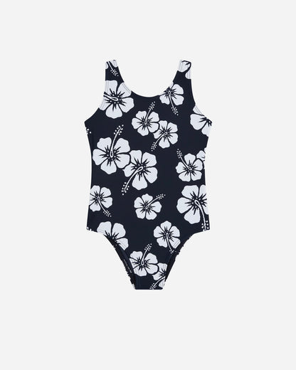Girls Classic One Piece - Hibiscus Navy
