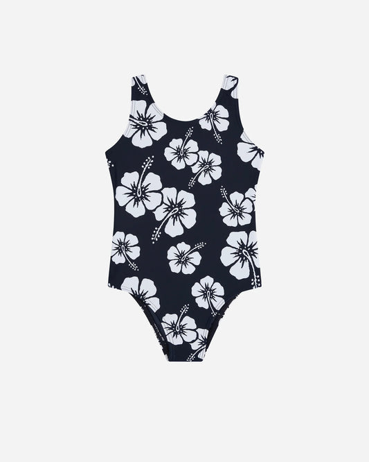 Girls Classic One Piece - Hibiscus Navy