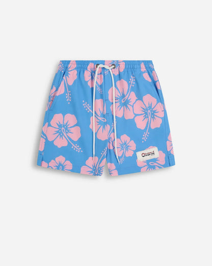 Boys Classic Swim Short - Hibiscus Duo Azure Pale Pink