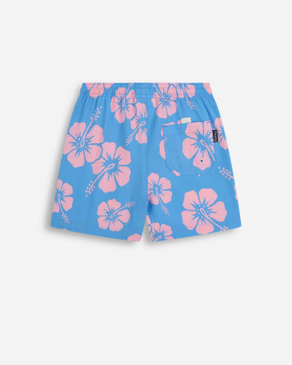 Boys Classic Swim Short - Hibiscus Duo Azure Pale Pink