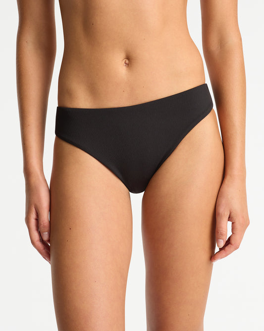 Womens - Swim Bottom - Ribbed Regular Brief Bikini - Black