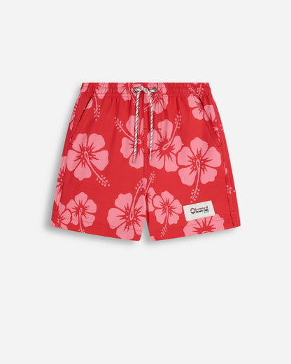 Boys Classic Swim Short - Hibiscus Duo Rose Red