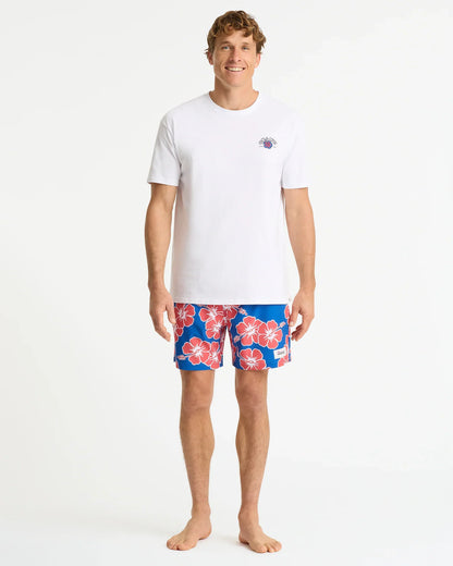Mens Way Back When Swim Short - Indigo Rose White