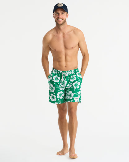 Mens - Swim Short - Classic Hibiscus Swim Short - Hibiscus Emerald