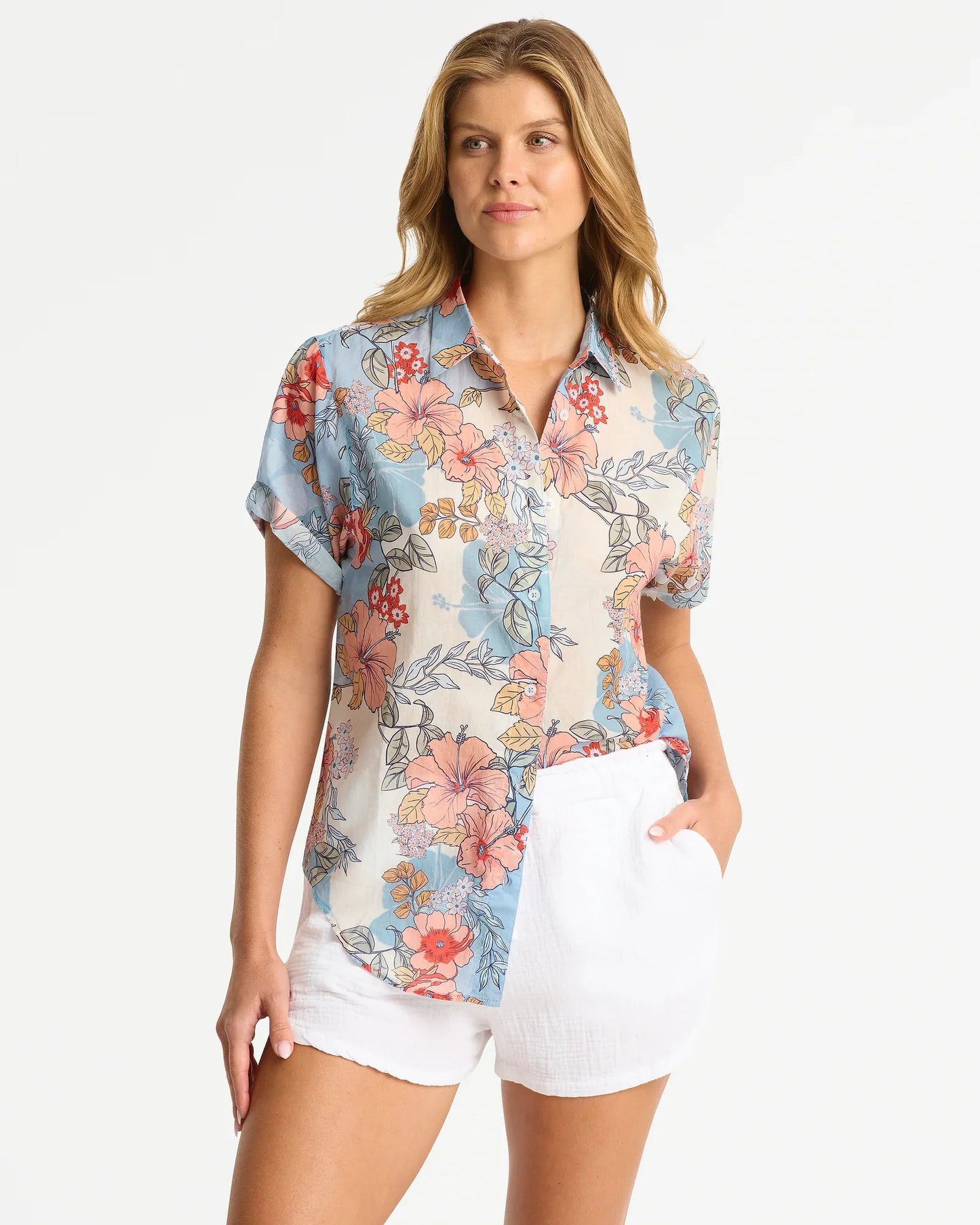 Classic Short Sleeve Shirt - Dahlia Blue Cream