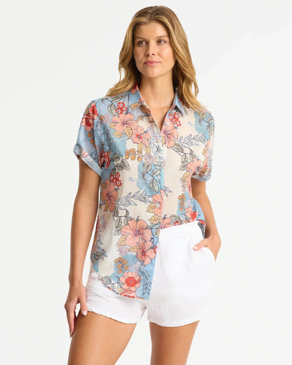 Classic Short Sleeve Shirt - Dahlia Blue Cream