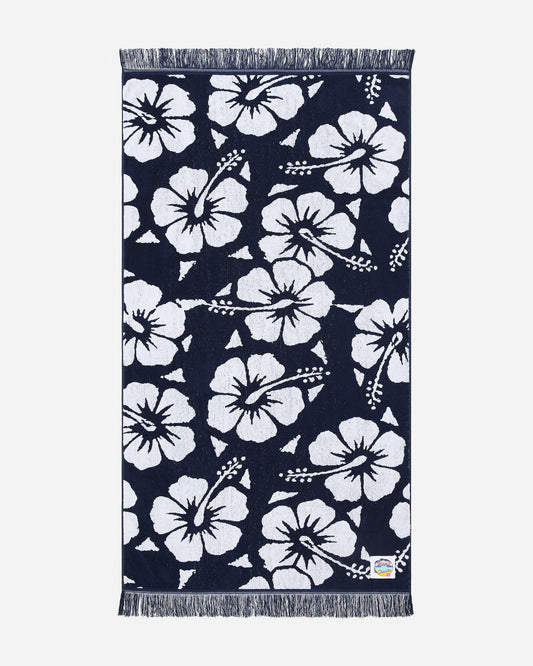 Towel - Okanui Hibiscus Beach Towel - Navy