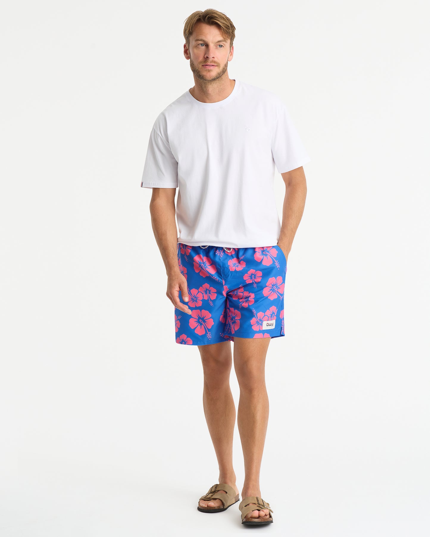 Mens - Swim Short - Hibiscus Duo Swim Short - Blue Pink