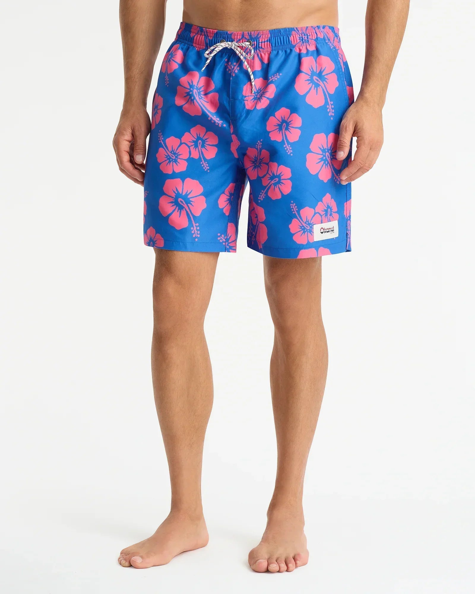 Okanui Men's Hibiscus Duo Swim Shorts Blue Pink Quick Dry
