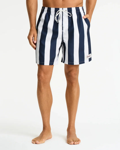Okanui Mens Swim Trunks/Shorts Classic Stripe Navy White