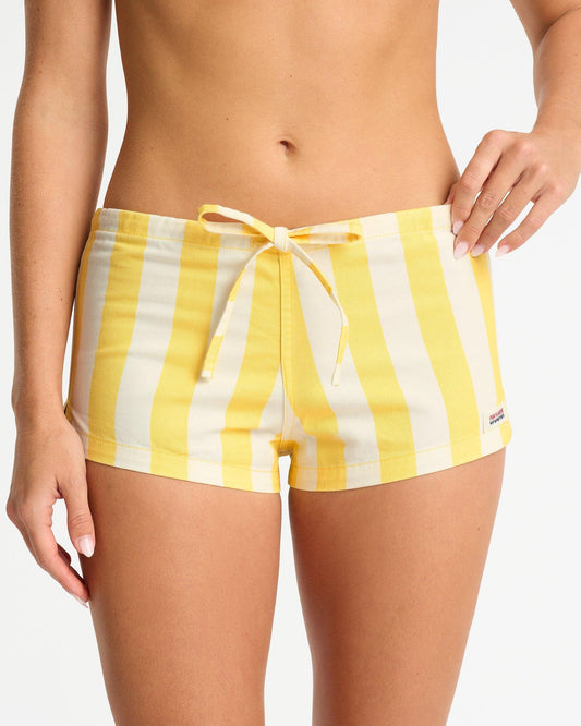 Womens Classic Stripe Mini Short - Lemon White