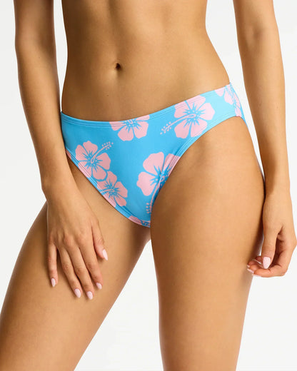 Regular Bikini Bottom - Hibiscus Azure Pale Pink