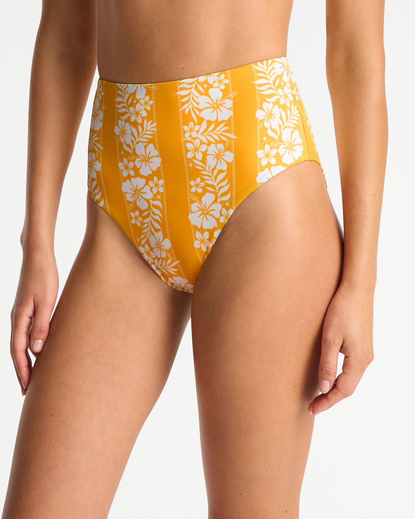 Womens - Swim Bottom - Evergreen High Waist Swim Pant - Hibiscus Stripe Daffodil