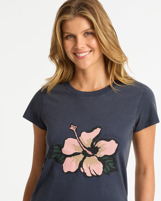 Womens Blooming Slim T'Shirt - Washed Navy