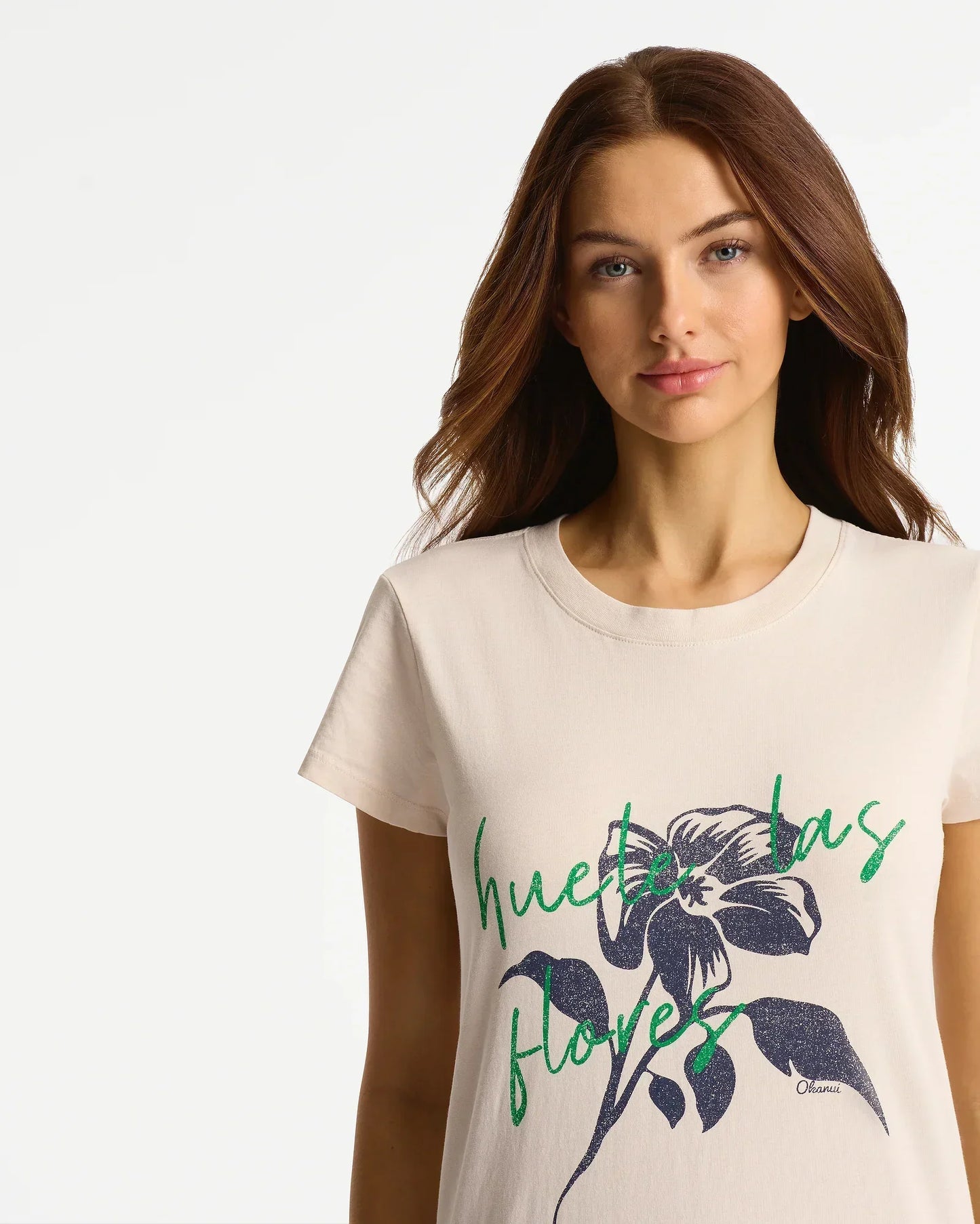 Womens Las Flores Slim T'Shirt - Washed Stone