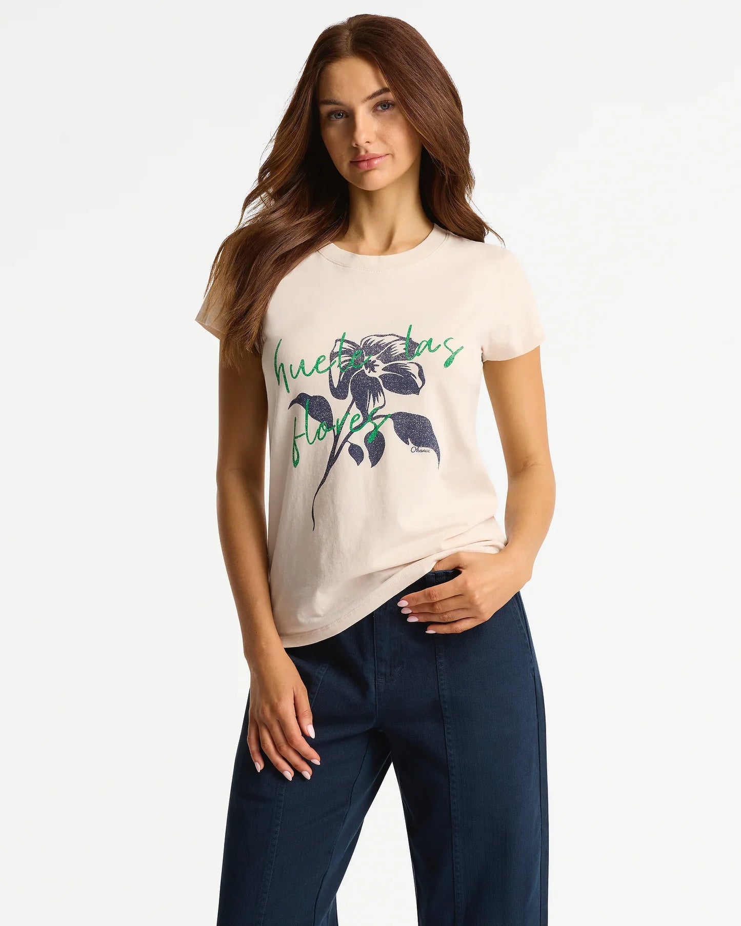 Womens Las Flores Slim T'Shirt - Washed Stone
