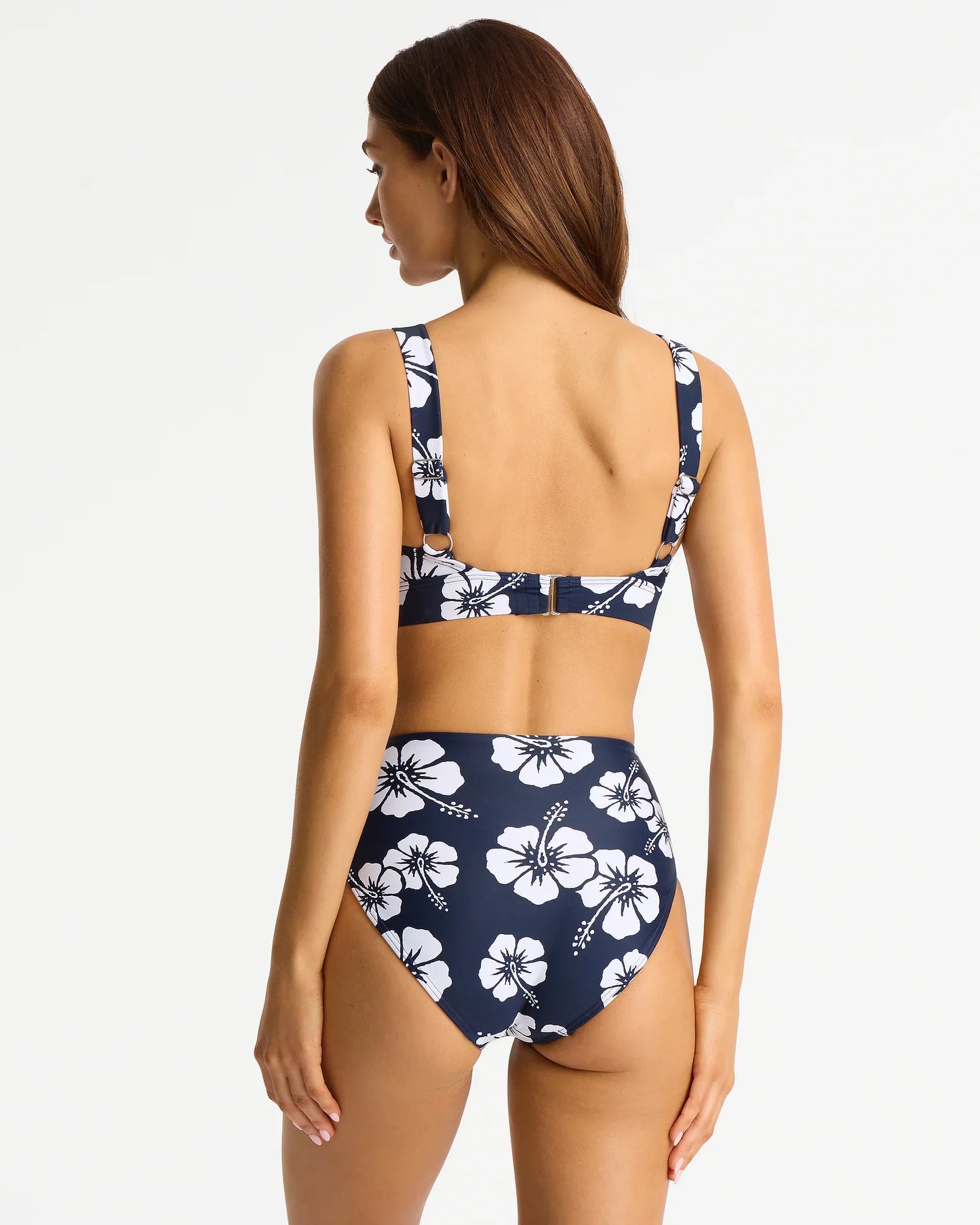 High Waist Bikini Bottom - Hibiscus Navy