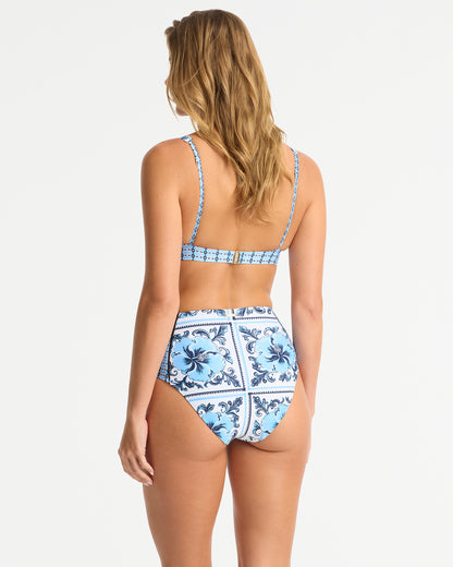 Shelly High Waist Bikini Bottom - White Blue
