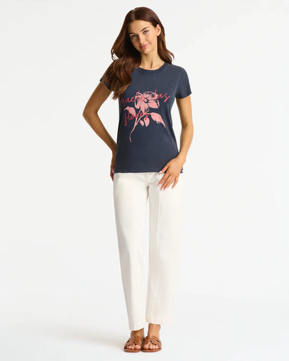 Womens Las Flores Slim T'Shirt - Washed Navy