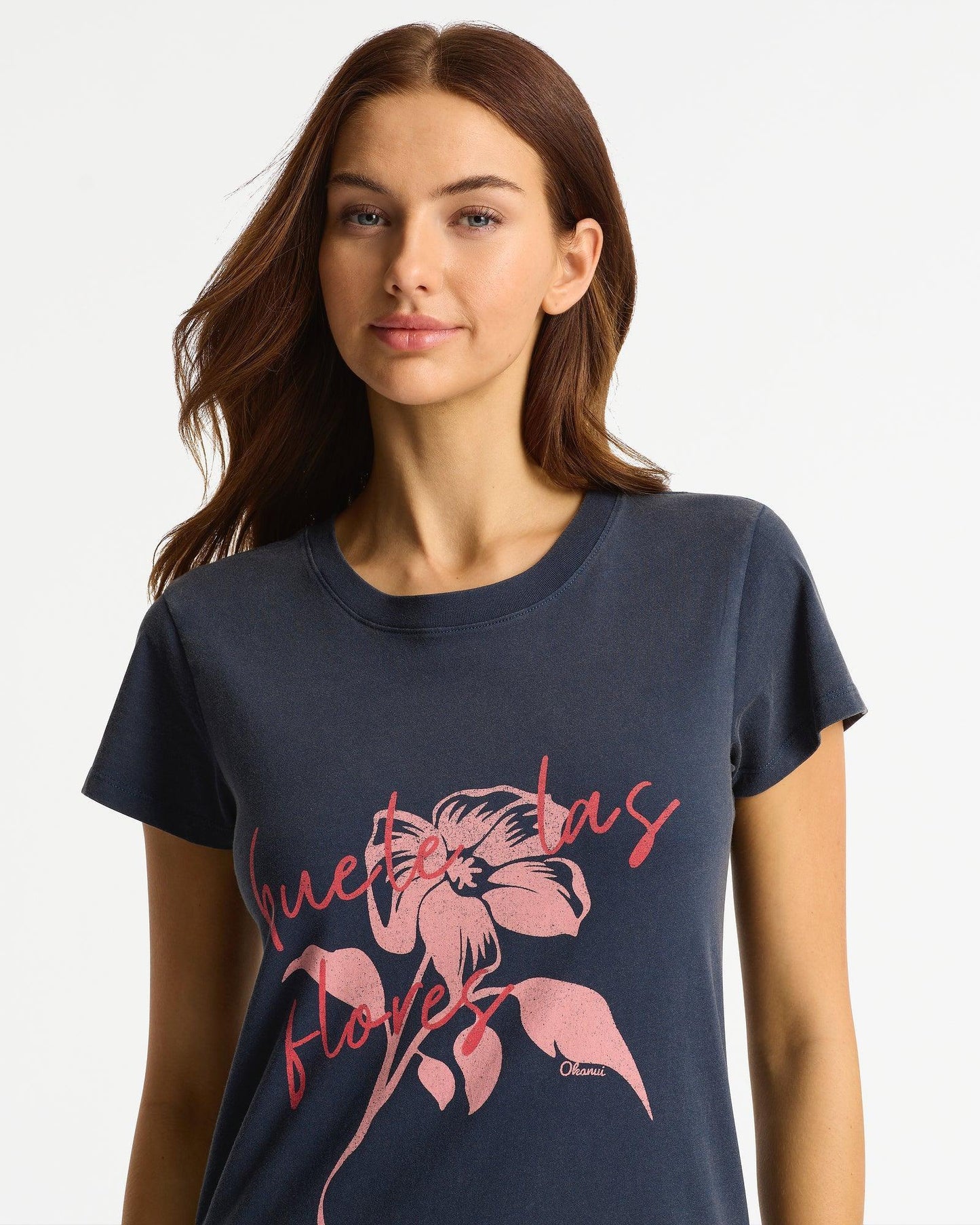 Womens Las Flores Slim T'Shirt - Washed Navy
